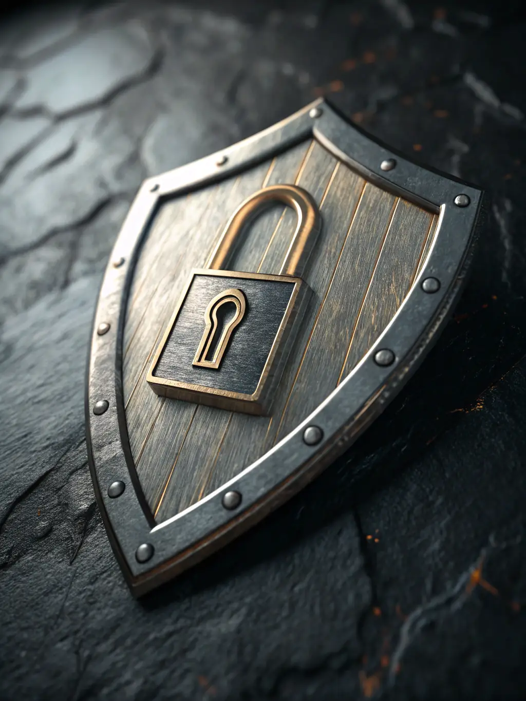 A digital shield with a lock icon, representing cybersecurity solutions offered by Daemon Technology Solutions.