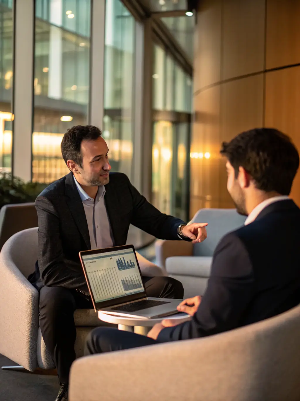A consultant working with a client, reviewing IT infrastructure plans, representing IT consulting services.